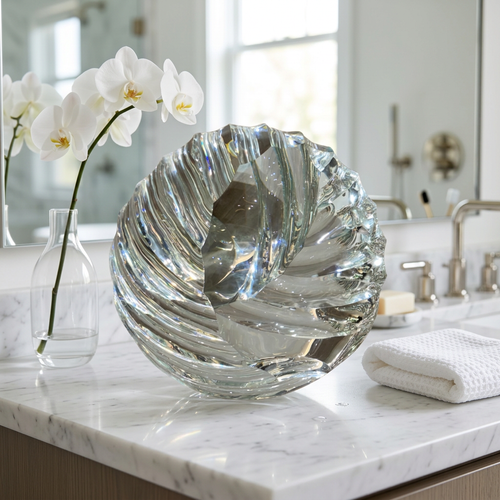 Modern Dynamic Swirl Cut Crystal Sphere Centerpiece