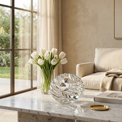 Modern Dynamic Swirl Cut Crystal Sphere Centerpiece