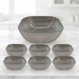Smoky Fluted Glass Serving Bowl Set
