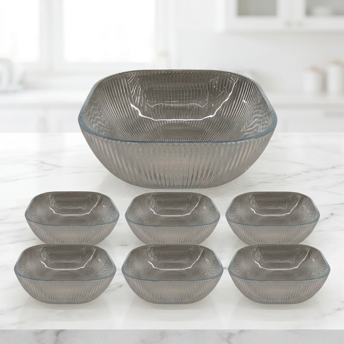 Smoky Fluted Glass Serving Bowl Set