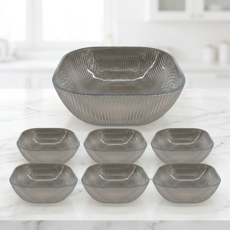 Smoky Fluted Glass Serving Bowl Set
