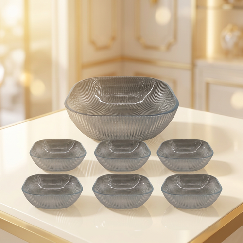 Smoky Fluted Glass Serving Bowl Set