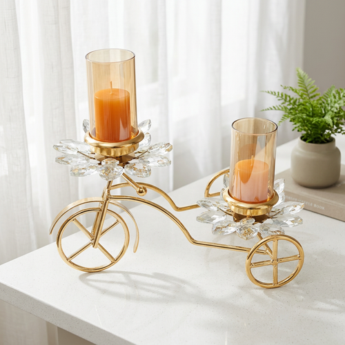 Elegant Gold Bicycle Double Candle Holders