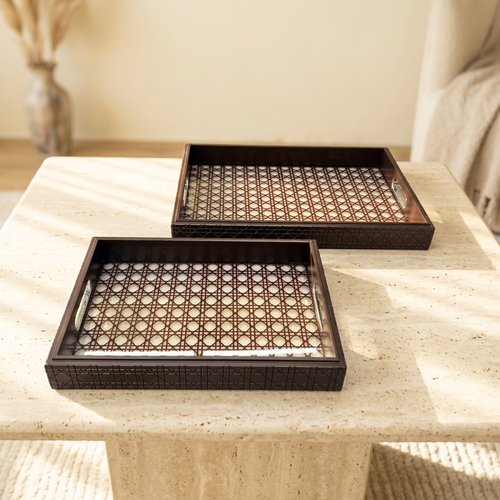 Heritage Rattan-Weave Accent Trays Set of 2