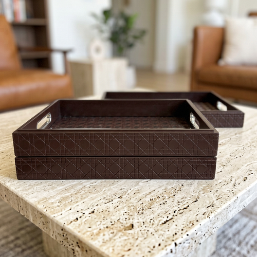 Heritage Rattan-Weave Accent Trays Set of 2