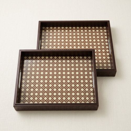 Heritage Rattan-Weave Accent Trays Set of 2