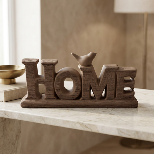 Elegant "HOME" Word Block with Perched Bird