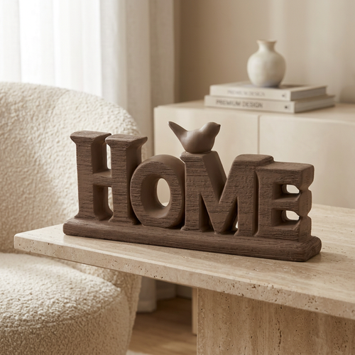 Elegant "HOME" Word Block with Perched Bird
