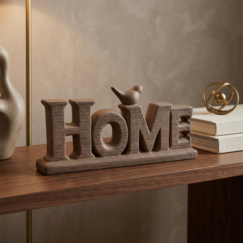 Elegant "HOME" Word Block with Perched Bird