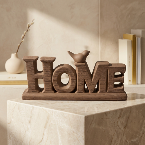 Elegant "HOME" Word Block with Perched Bird