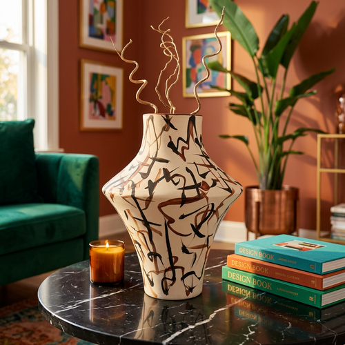 Abstract Monolithic Calligraphy Ceramic Vase