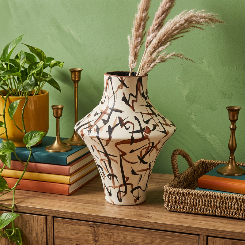 Abstract Monolithic Calligraphy Ceramic Vase