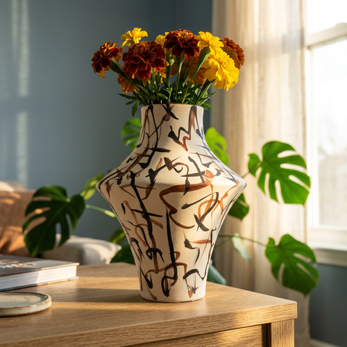 Abstract Monolithic Calligraphy Ceramic Vase