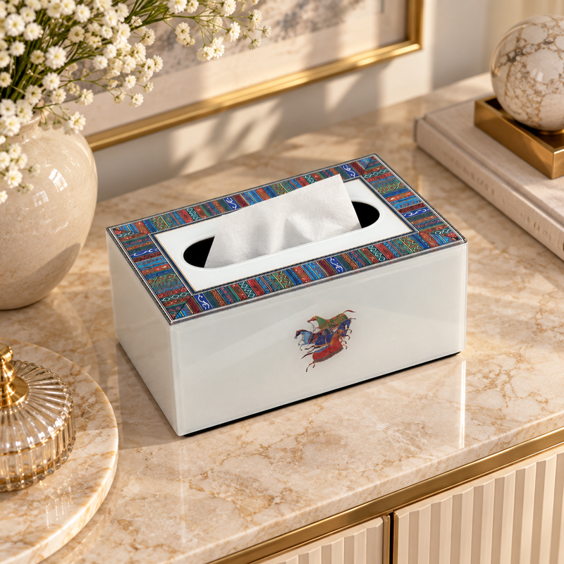 Elegant Galloping Horse Printed White Tissue Box Cover