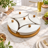 Elegant 5 Piece Covered Serving Set with Wooden Platter