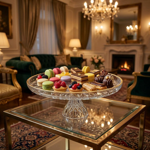Elegant Gold Bordered Glass Pedestal Cake Stand