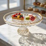 Elegant Gold Bordered Glass Pedestal Cake Stand