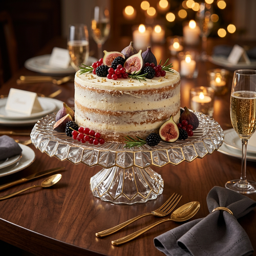 Elegant Scalloped Glass Cake Stand with Gold Trim