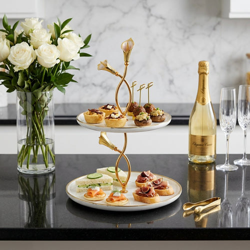 White Round Cupcake Tower and Tiered Serving Platter