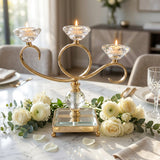Elegant 3 Arm Crystal Gold Candle Holder