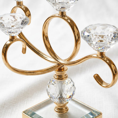 Elegant 3 Arm Crystal Gold Candle Holder