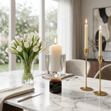 Cut Crystal Hurricane Candle Holder on Hexagonal Base