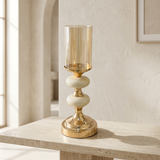 Elegant Gold & Amber Glass Pillar Candle Stand