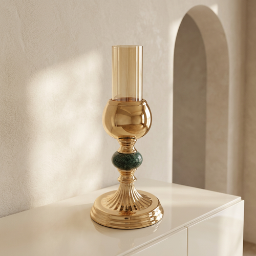 Polished Gold & Emerald Green Marble Candle Holder