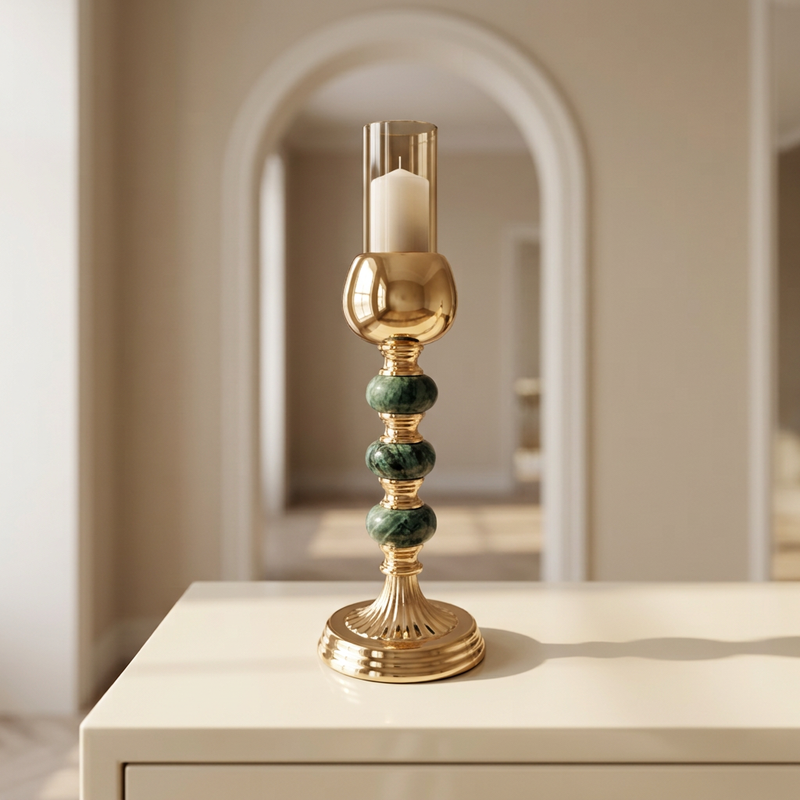 Polished Gold & Emerald Green Marble Candle Holder