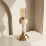 Cream Marble Accent Gold Candle Stand