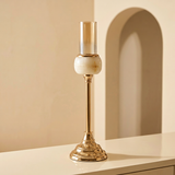 Polished Gold & Cream Onyx Marble Candle Stand