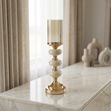 Triple Bead Gold Pedestal Candle Holder