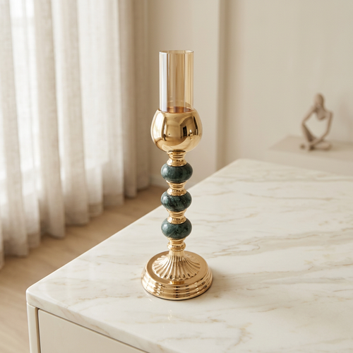 Polished Gold & Emerald Green Marble Candle Holder