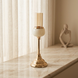 Elegant Cream Onyx Accent Gold Pillar Holder
