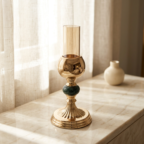 Polished Gold & Emerald Green Marble Candle Holder