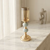 Modern Double Mint Green Accent Gold Candle Stand