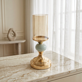 Elegant Sage Green Accent Gold Candle Stand