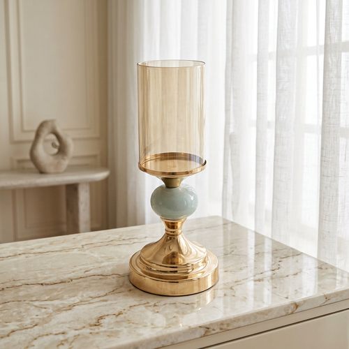 Elegant Sage Green Accent Gold Candle Stand