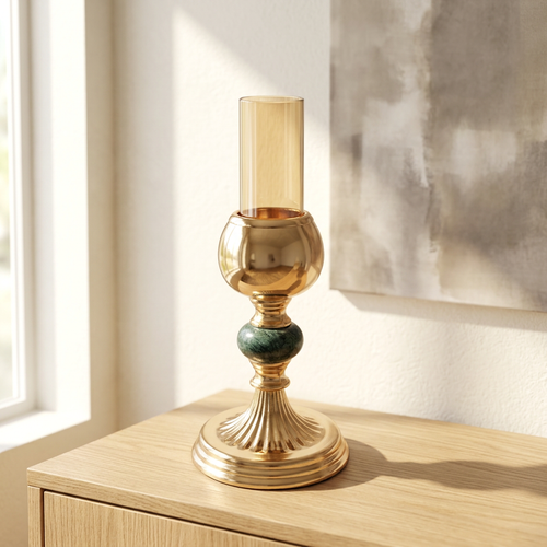 Polished Gold & Emerald Green Marble Candle Holder