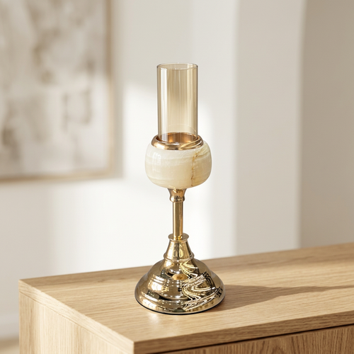 Cream Marble Accent Gold Candle Stand