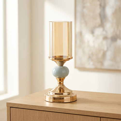 Elegant Sage Green Accent Gold Candle Stand