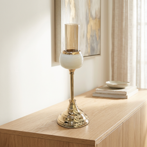 Elegant Cream Onyx Accent Gold Pillar Holder
