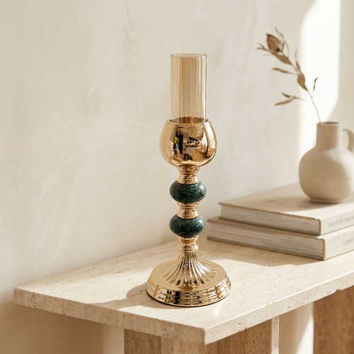 Polished Gold & Emerald Green Marble Candle Holder