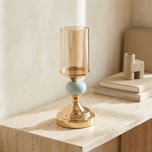 Elegant Sage Green Accent Gold Candle Stand