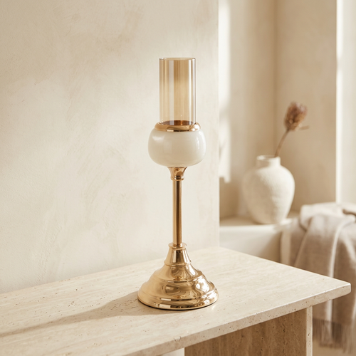 Elegant Cream Onyx Accent Gold Pillar Holder