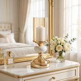 Elegant Polished Gold & Amber Glass Candle Holder