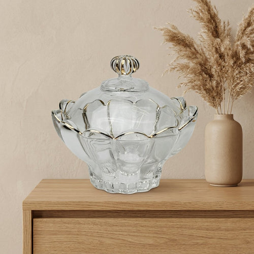 Elegant Crystal Candy Jar with Scalloped Petal Design