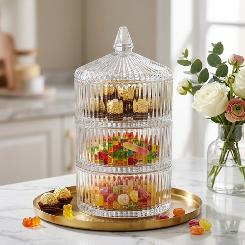 3 Tier Stackable Glass Candy Jar with Lid