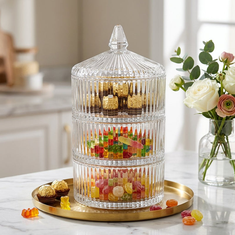 3 Tier Stackable Glass Candy Jar with Lid