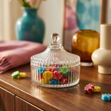Vintage Carousel Glass Candy Jar with Lid 5.5 Inch